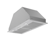 Side view of Victory Q1 30 Inch 600 CFM Range Hood with slim stainless steel insert profile for 12" deep kitchen cabinets