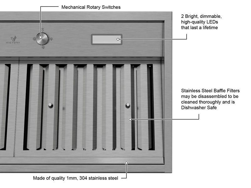 30 Inch Range Hood Insert with 450/600 CFM Remote Blower  - VICTORY Q2