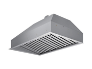 Under-cabinet view of Victory Q5 36-inch insert showing professional 20-gauge 304 stainless steel construction and dual GU10 LED lights