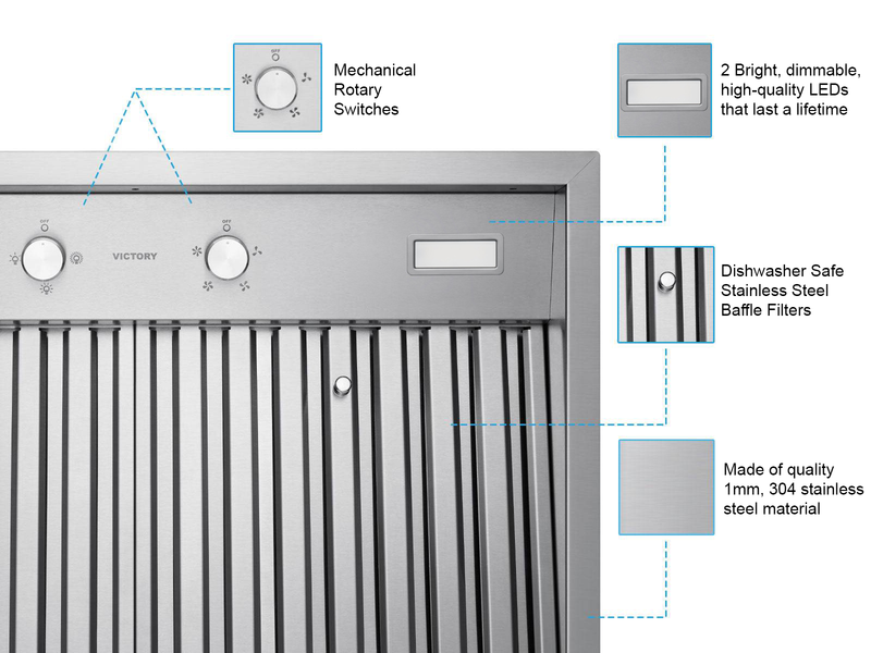 42 Inch Range Hood Insert with 450/600 CFM Remote Blower - VICTORY Q5