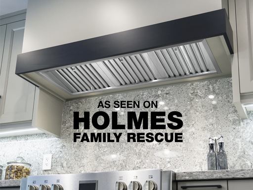 36 Inch 750 CFM Range Hood VICTORY Q5 installed in a custom kitchen, as featured on Holmes Family Rescue