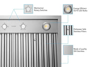 30 Inch 750 CFM Range Hood Insert VICTORY Q5 with 4-speed rotary switches, dimmable LED lights, and 304 stainless steel baffle filters