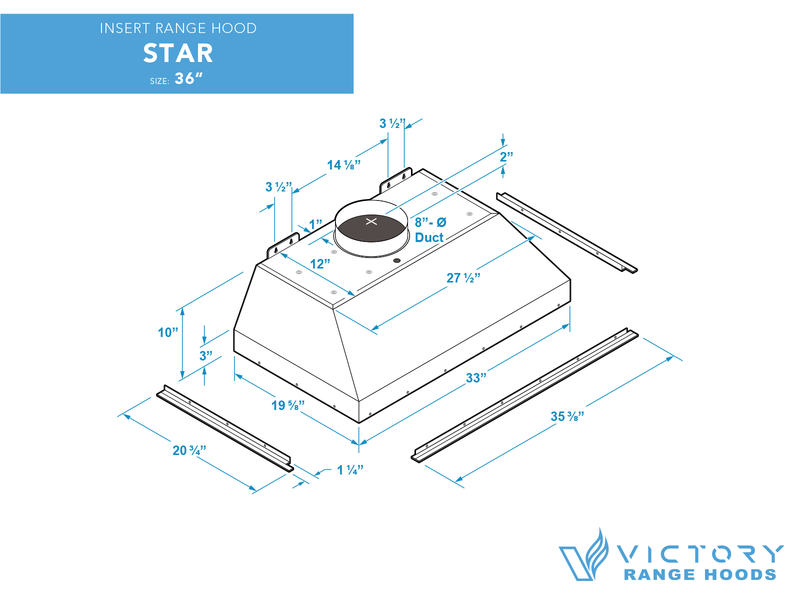 36 Inch Range Hood Insert with 1000 CFM Remote Blower - VICTORY Star