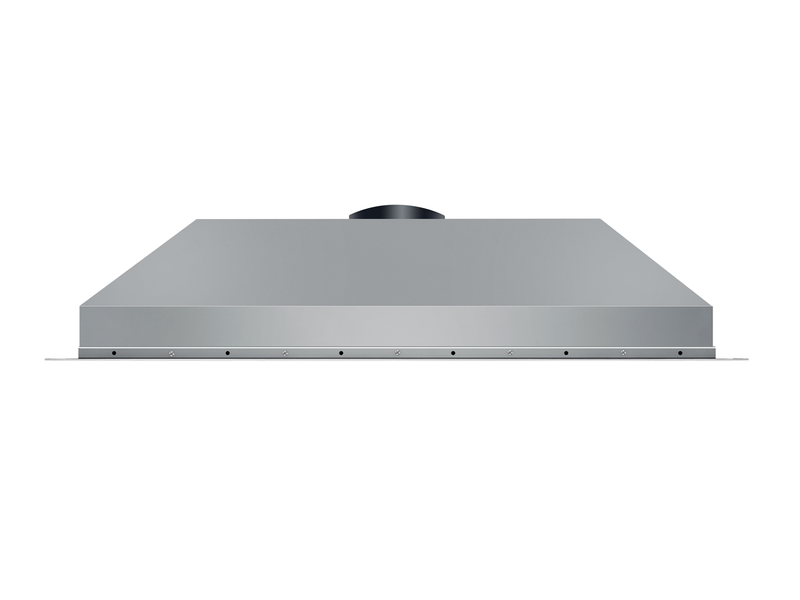 Front profile of the stainless steel VICTORY Star 36 Inch 900 CFM Range Hood showing the built-in mounting lip