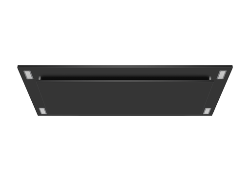 600 CFM black flush ceiling mount range hood installed in modern kitchen ceiling
