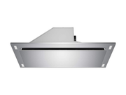 Internal view of the Victory Sunset showing an interchangeable side exhaust outlet, stainless steel perimeter suction panel, and integrated corner LED lights.