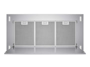 Open stainless steel panel on the VICTORY Sunset revealing three washable aluminum mesh filters and LED lights