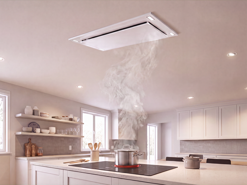 600 CFM White Flush Ceiling Mount Range Hood - VICTORY Sunset