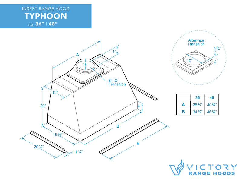 48 Inch 1200 CFM Range Hood Insert - VICTORY Typhoon