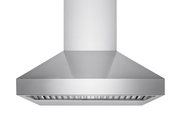 Symmetry view of the 36-inch VICTORY Twister outdoor range hood highlighting the brushed stainless steel finish and deep-set baffle filters