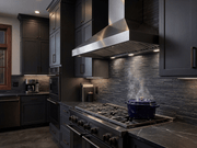 Victory TwisterMAX 42 Inch Wall Mount Range Hood installed above gas range with LED lights