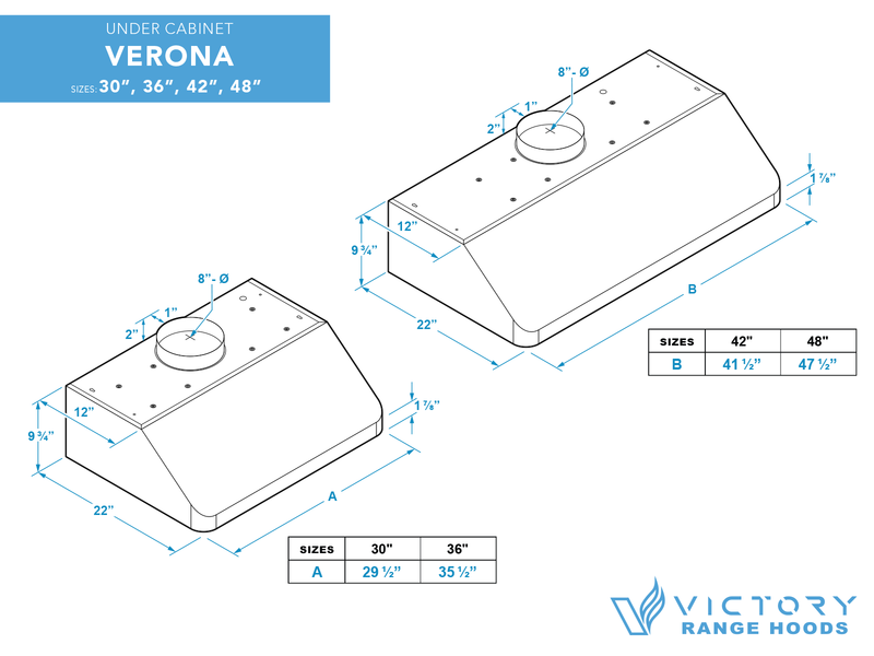 42 Inch 900 CFM Under Cabinet Range Hood - VICTORY Verona