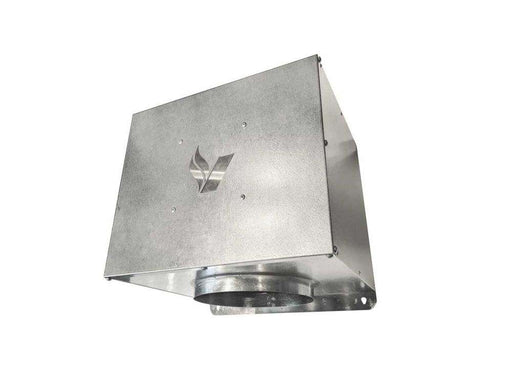 600 CFM inline attic blower in metal casing isolated on white background
