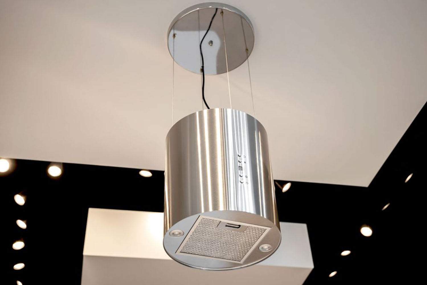 Underside of Victory Jupiter ductless hood with removable aluminum mesh grease filter and dual 5000K LED lights.