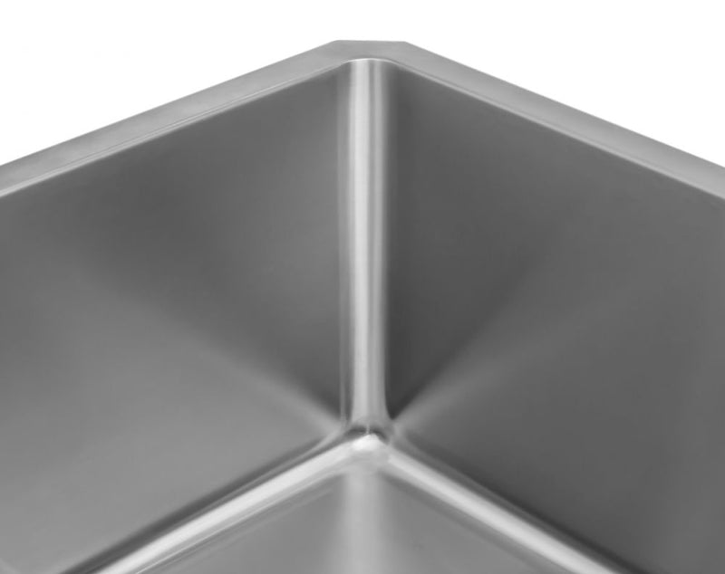 Corners of the sink showing rounded interior corners. 