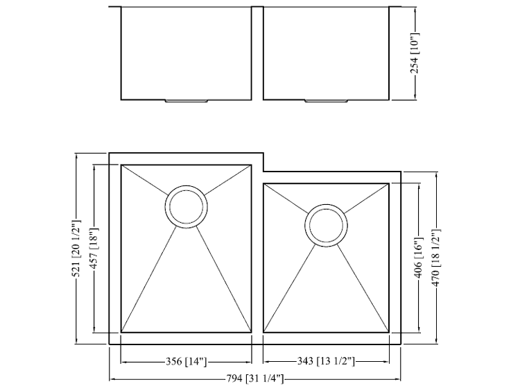 32" Double Bowl Under-Mount Sink - KS126L